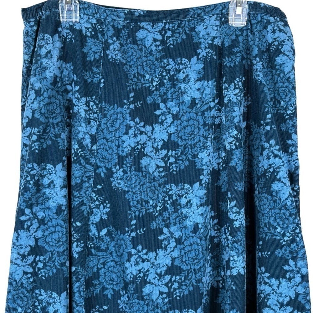 Croft & Barrow Aqua Blue Floral Roses Corduroy Cottagecore Skirt Size 16 - Picture 3 of 8